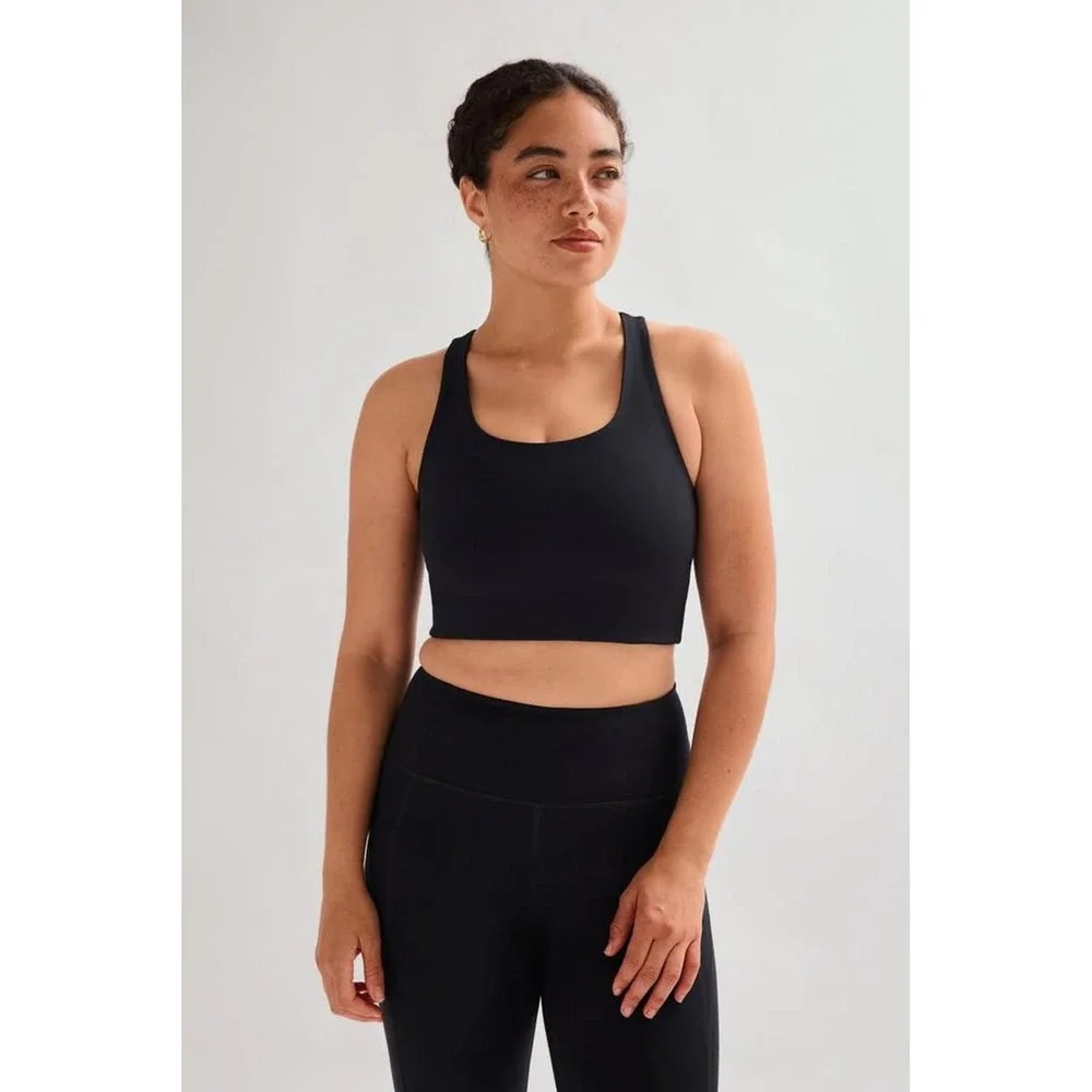 Girlfriend Collective Black Racerback Scoop Neck Sports Bra Longline Size Large - Picture 1 of 7